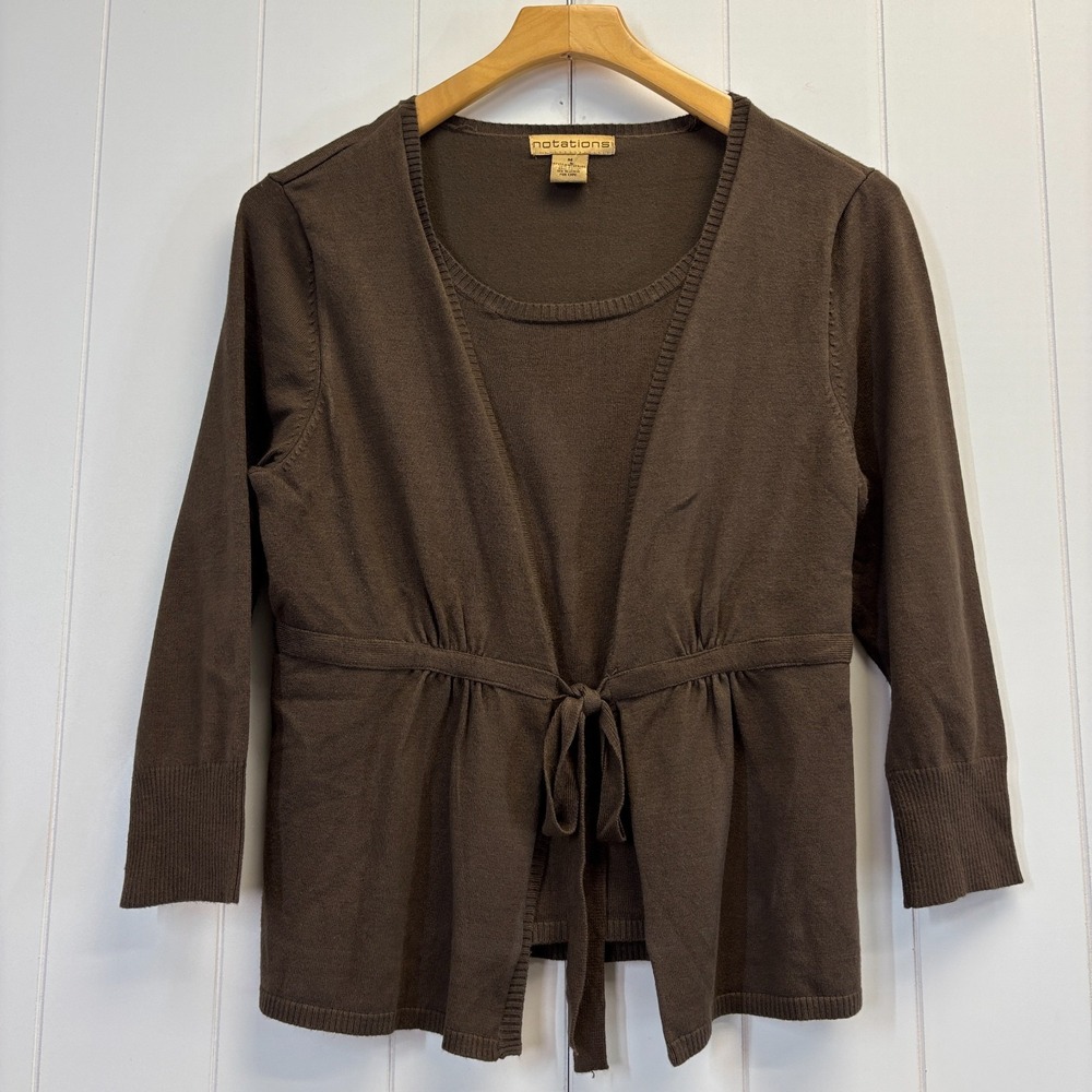 Notations Dark Academia Cardigan 2 in 1 Sweater Womens Size M Brown Hipster Cozy